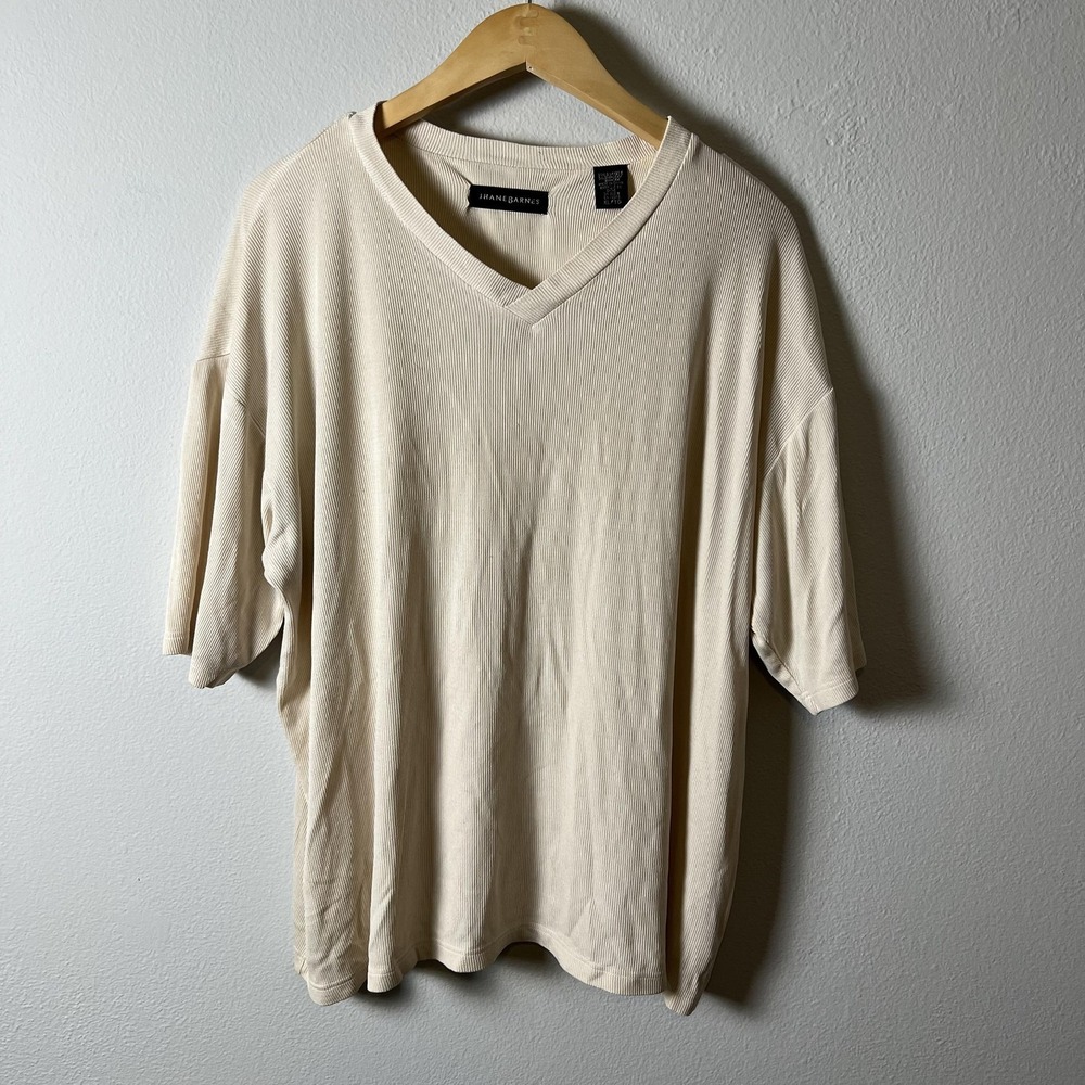 Jhane Barnes Shirt Mens XL Silk Blend Ribbed‎ V Neck Short Sleeve Casual S23V12
